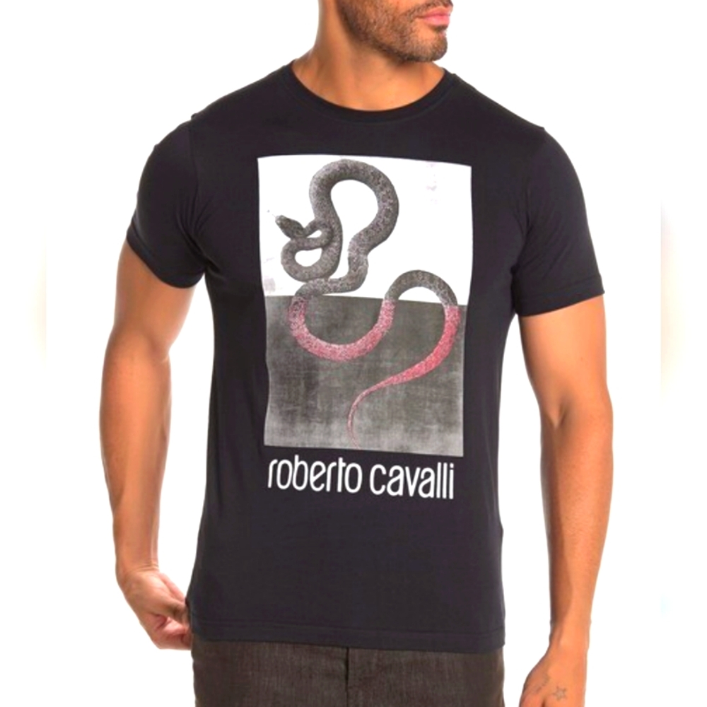 Roberto Cavalli Black and Red Snake Tee